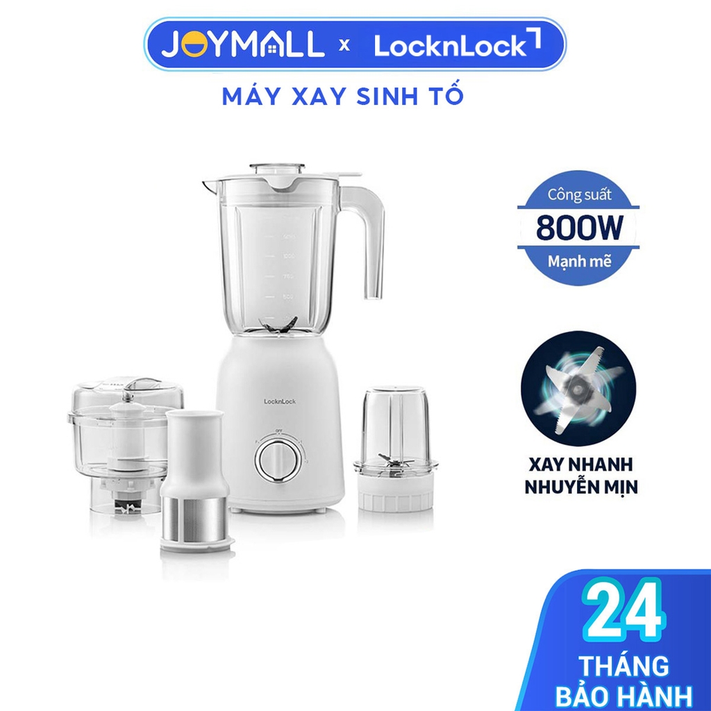 Máy xay sinh tố Locknlock 1.5L EJM416WHT Multi Blender 800W - Hàng chính hãng, nghiền nhuyễn đá, có lọc bã hạt - JoyMall