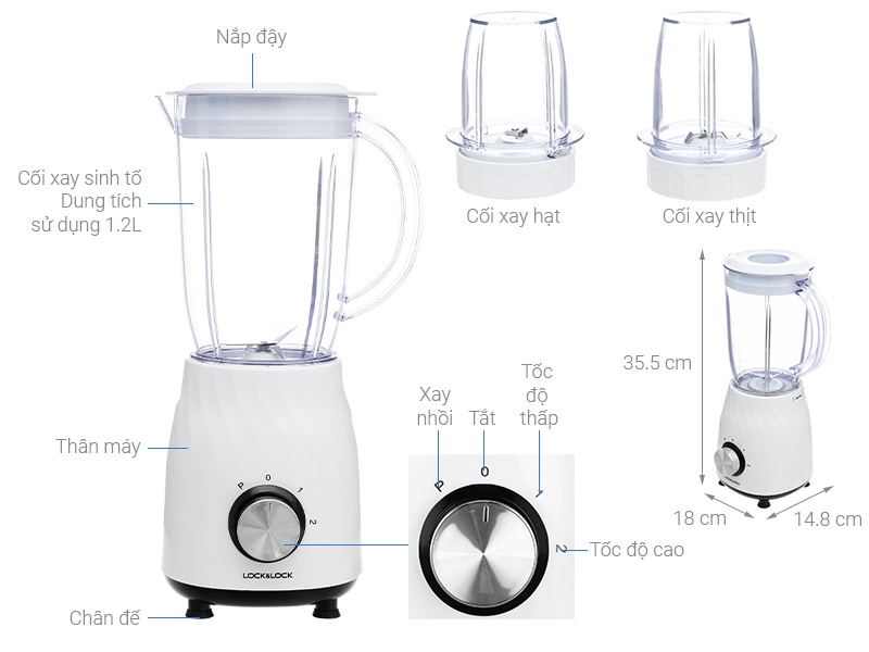 Máy xay sinh tố đa năng Lock&Lock Smart Blender 1.2L EJM462 - Hàng chính hãng, lưỡi bằng thép không gỉ - JoyMall