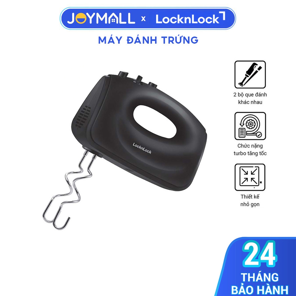 Máy đánh trứng LocknLock EJM501 300W - Hàng chính hãng, 5 tốc độ tùy chỉnh, 2 bộ que đánh linh hoạt - JoyMall