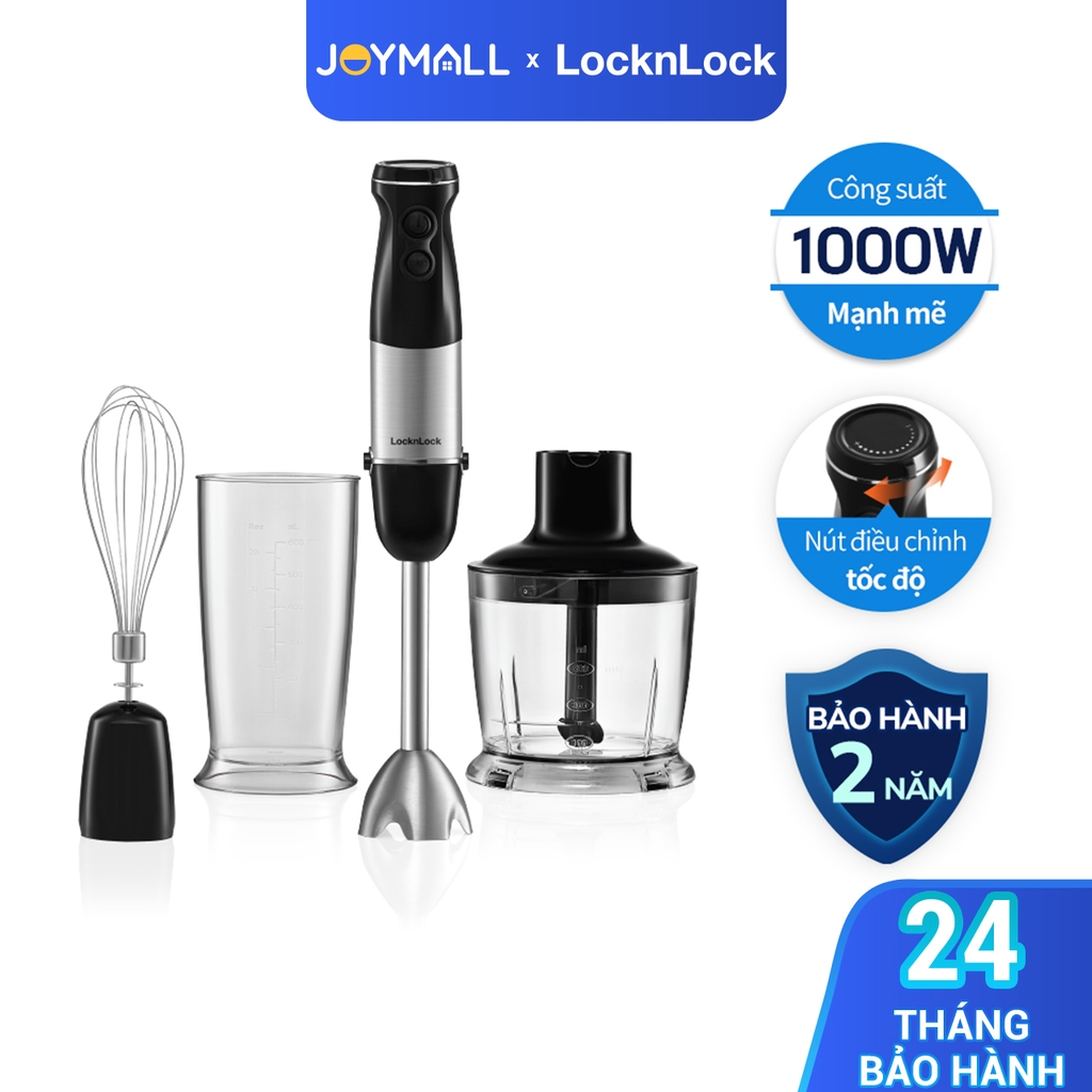 Máy xay cầm tay đa năng LocknLock Speed hand Blender EJM559BLK - Hàng chính hãng, lưỡi dao thép không gỉ - JoyMall