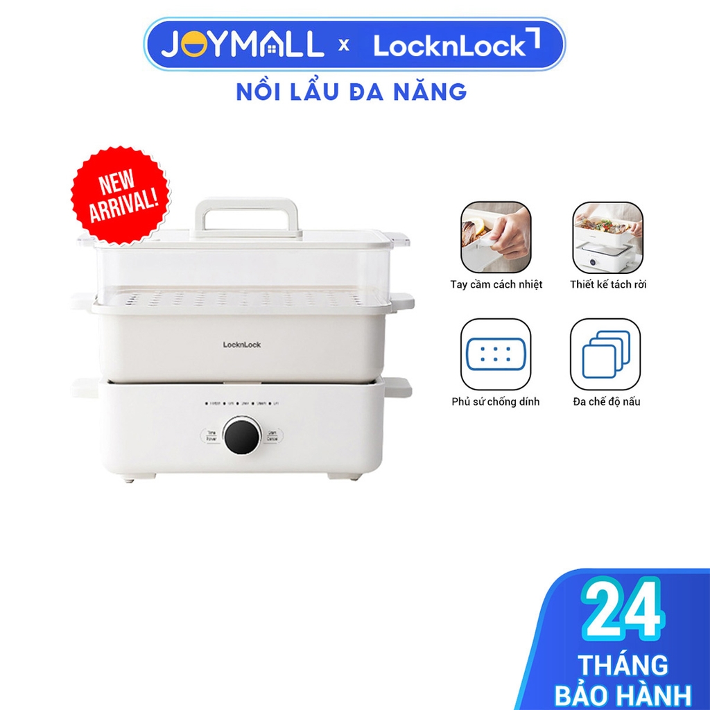 Nồi lẩu đa năng 4.5L Bianco LocknLock EJP154IVY, Hàng chính hãng, Phủ sứ chống dính, tay cầm cách nhiệt - JoyMall