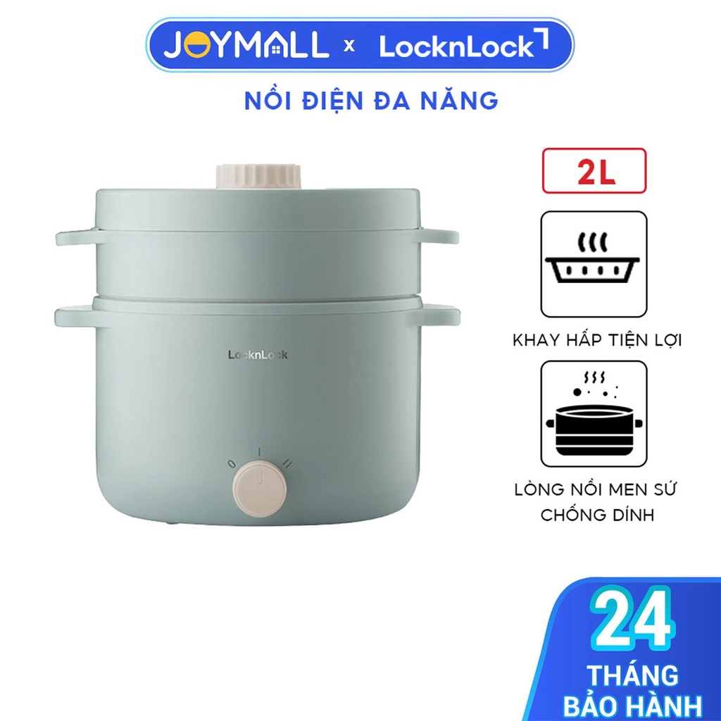Nồi Lẩu Hấp Điện Đa Năng LocknLock Electric Multi Pot 2L EJP156MIT 600W, Hàng Chính Hãng - JoyMall
