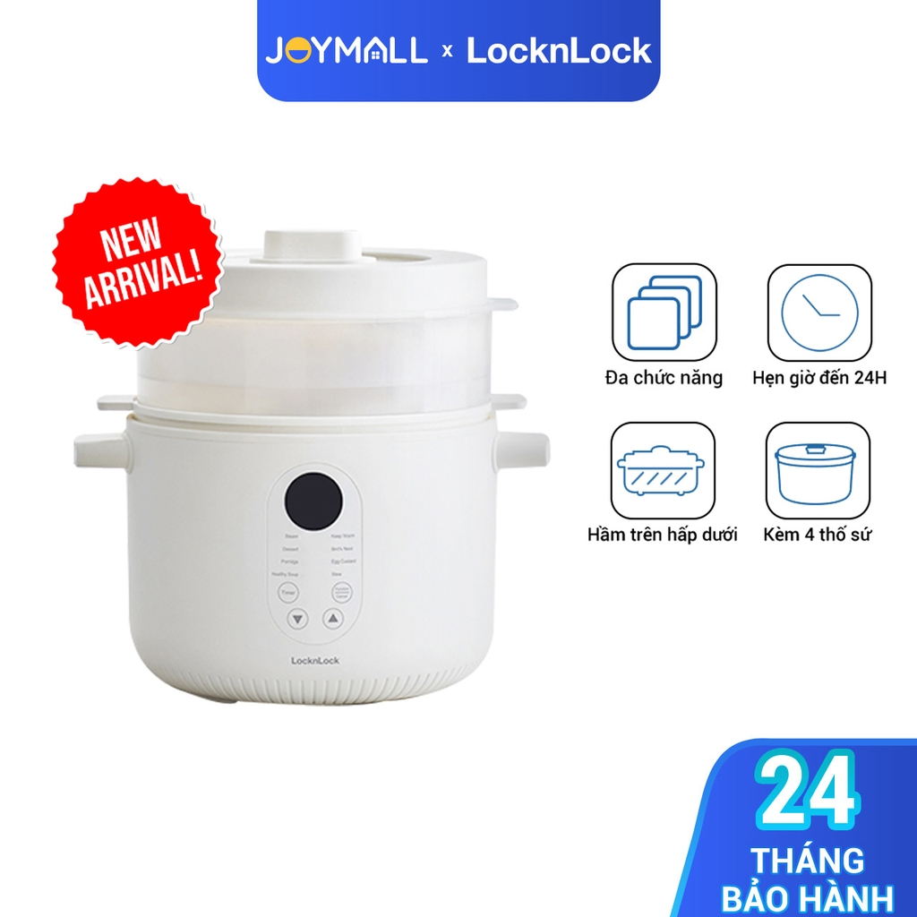 Nồi nấu chậm đa năng 2.5L Locknlock Bianco EJP164IVY, Hàng chính hãng, 4 thố sứ đi kèm, 7 chức năng, giữ ấm - JoyMall