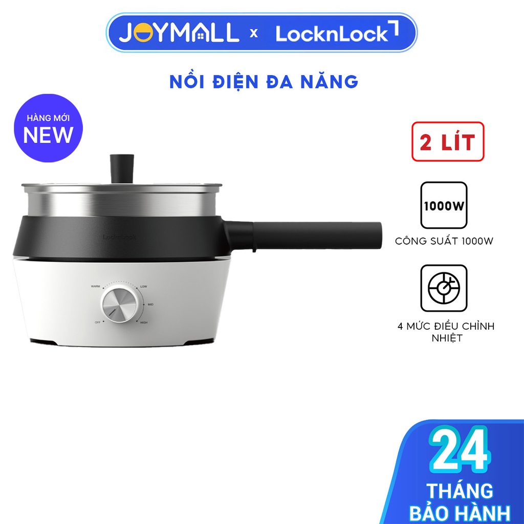 Nồi Điện Đa Năng 4 Trong 1 LocknLock 2L EJP421WHT, Hàng Chính Hãng, Nướng, Chiên, Lẩu, Hấp – JoyMall