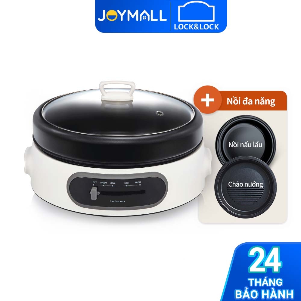 Nồi điện đa năng Lock&Lock 4L Multi Cooker EJP544WHT - Hàng chính hãng, có thể nấu và nướng, lồng nồi tháo rời - JoyMall
