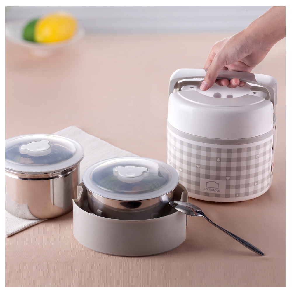 Hộp cơm cắm điện Lock&Lock 2 lít dùng nấu và hâm nóng thức ăn EJR216 - Hàng chính hãng có ngăn chứa riêng - JoyMall