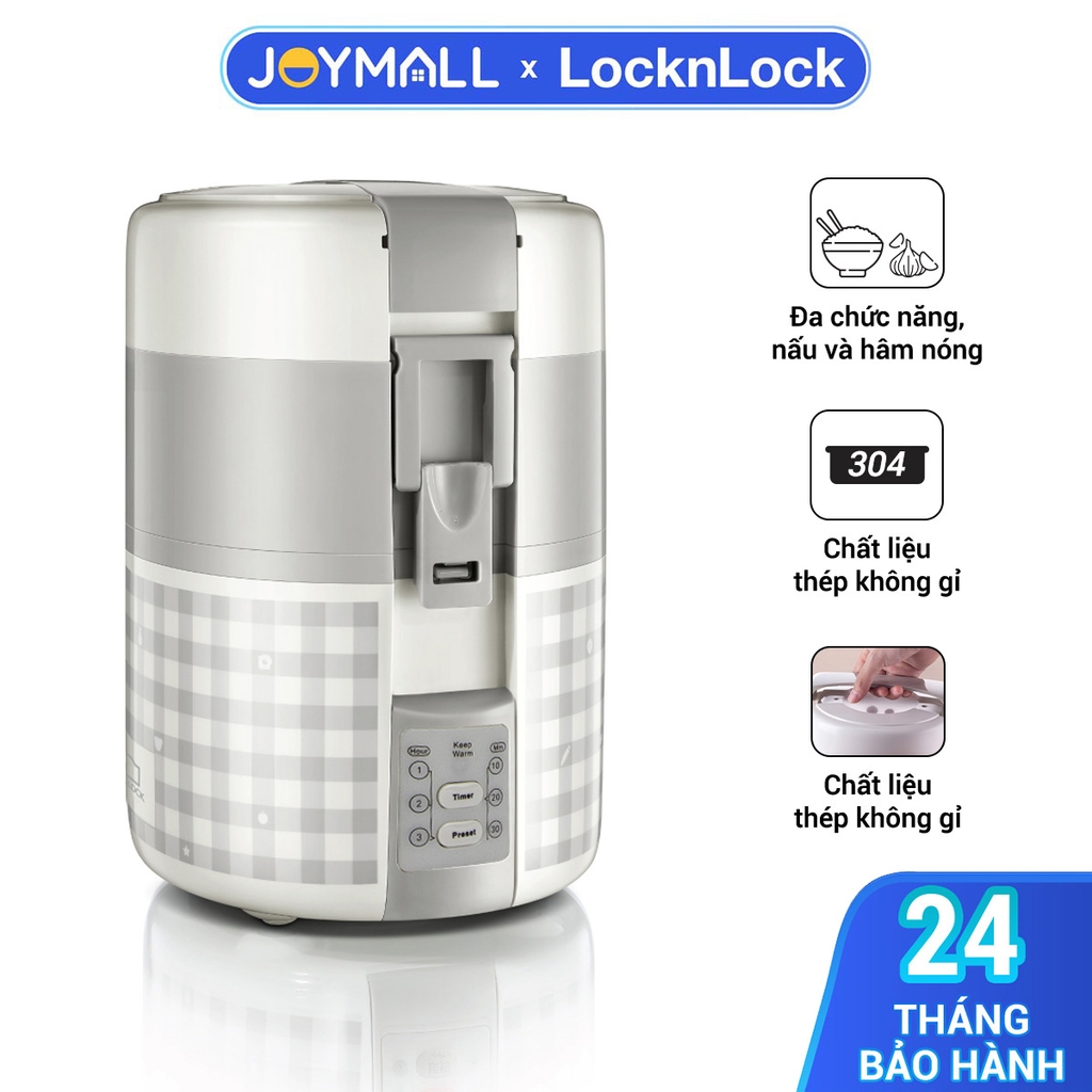 Hộp cơm cắm điện Lock&Lock 2 lít dùng nấu và hâm nóng thức ăn EJR216 - Hàng chính hãng có ngăn chứa riêng - JoyMall