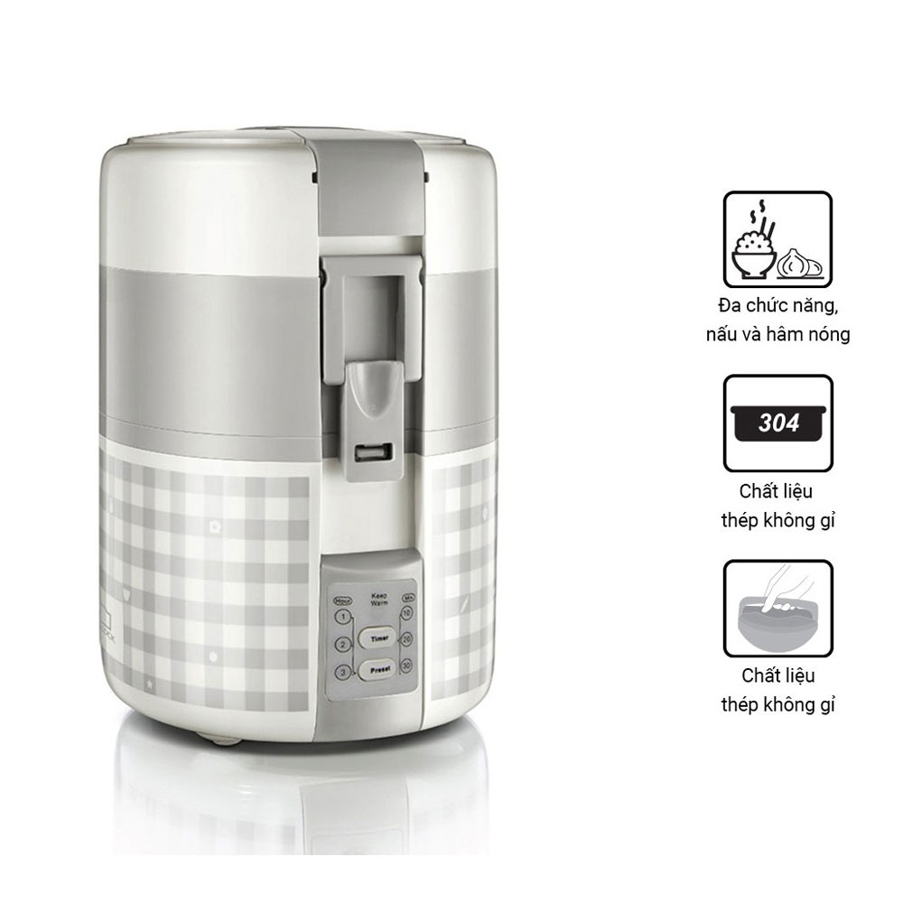 Hộp cơm cắm điện Lock&Lock 2 lít dùng nấu và hâm nóng thức ăn EJR216 - Hàng chính hãng có ngăn chứa riêng - JoyMall