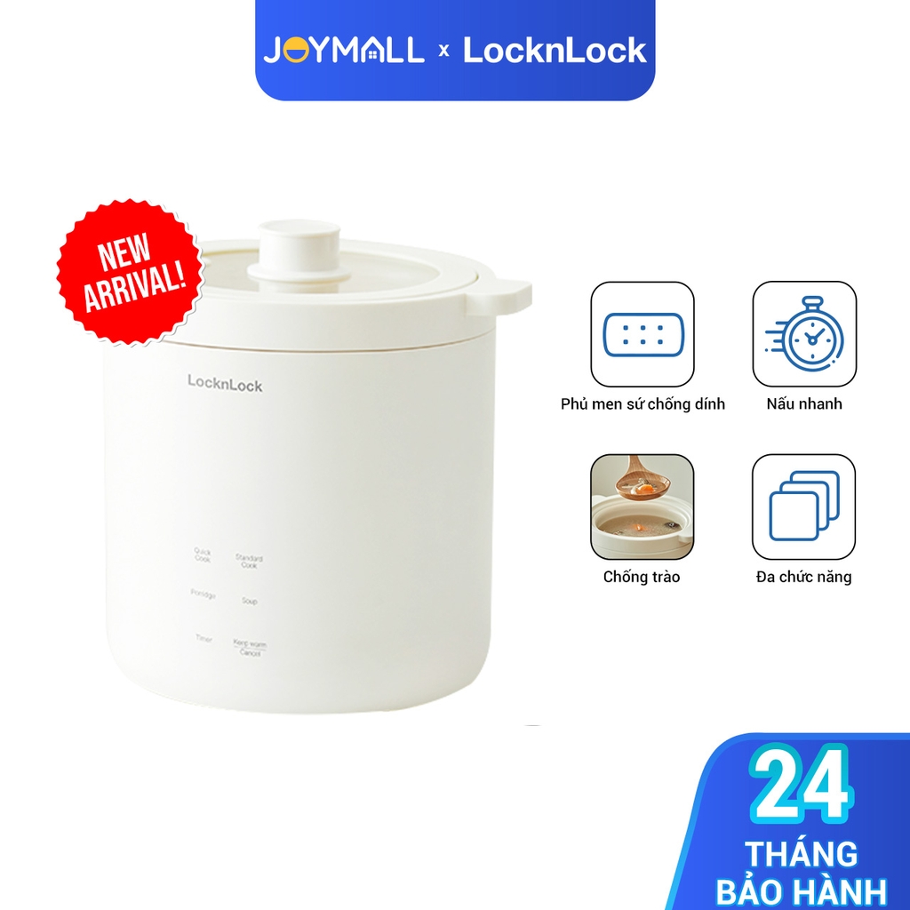 Nồi cơm điện mini 0.6L Bianco LocknLock EJR314IVY, Hàng chính hãng, Đa chức năng, Phủ men sứ, Nấu nhanh - JoyMall
