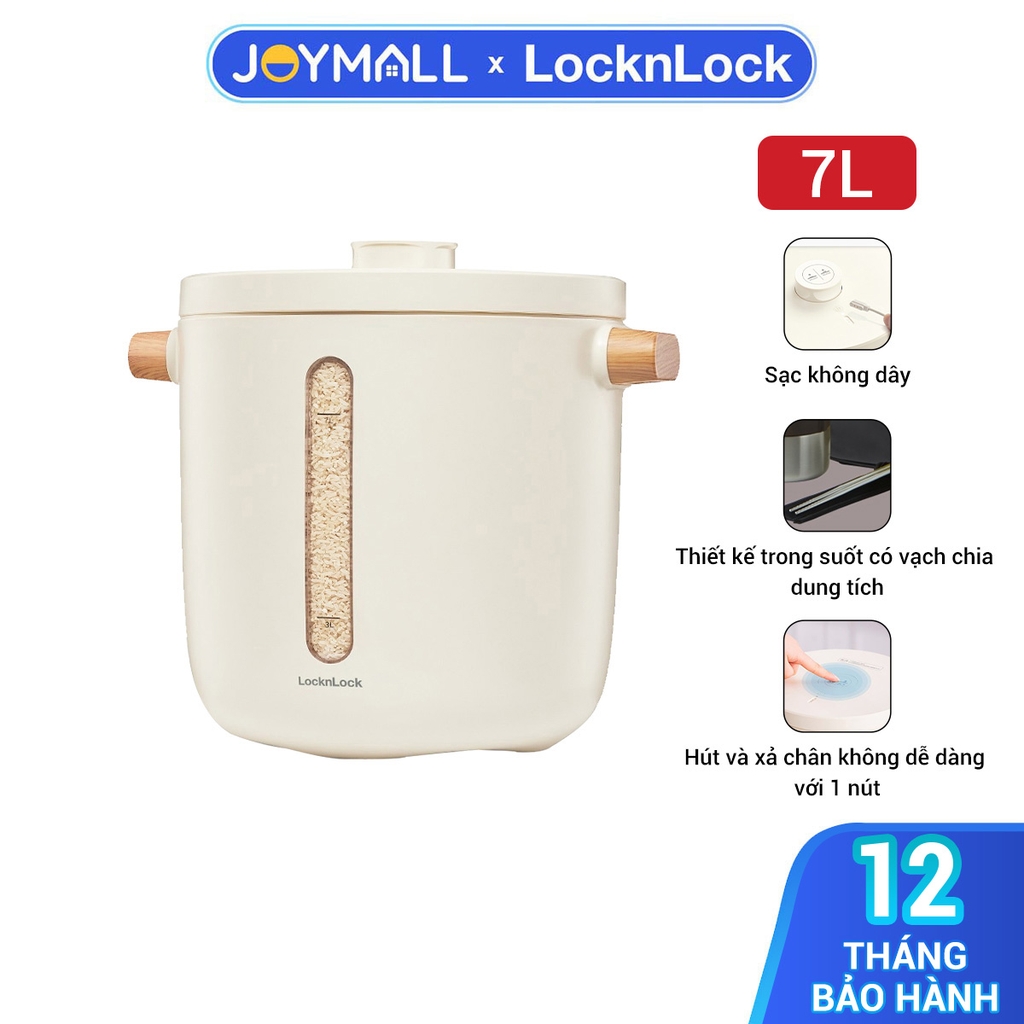 Thùng đựng gạo 7L LocknLock Vacuum Rice Keeper EJR973WHT, Hàng chính hãng, tự động hút chân không, sạc không dây-JoyMall
