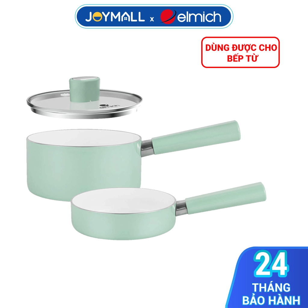 Bộ nồi chảo chống dính sứ Elmich Baby EL-1168, Hàng chính hãng, bắt từ nhanh, có thể dùng trong máy rửa bát - JoyMall