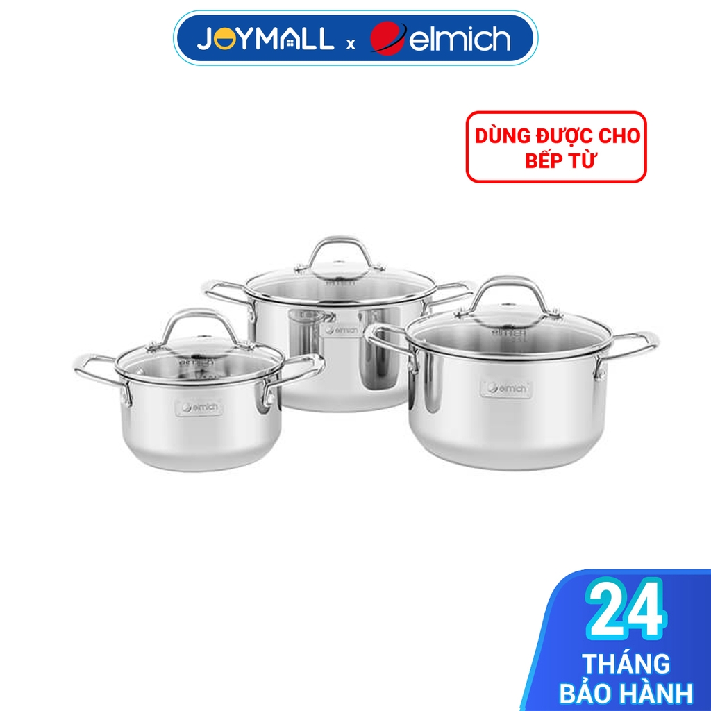 Bộ nồi inox 304 3 lớp đáy liền nắp kiếng Elmich Trimax Czech EL-3833