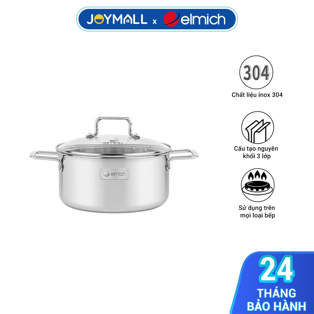 Nồi inox liền khối Elmich Trimax XR EL-3841 size 20cm, Hàng chính hãng, dùng cho mọi loại bếp - JoyMall