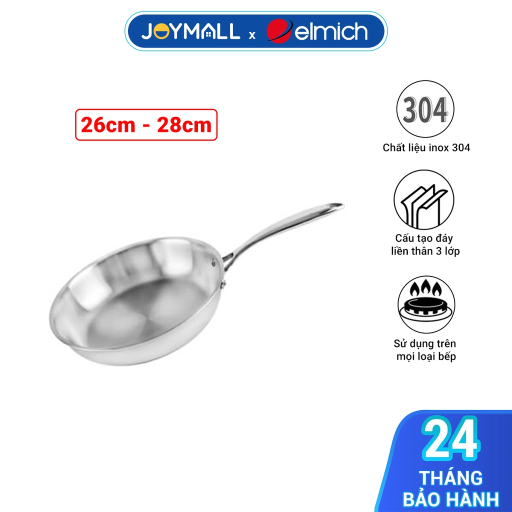 Chảo nguyên khối sâu lòng inox 304 cao cấp Elmich Trimax EL-3846MOL 26cm, EL-3846LOL 28cm, Hàng chính hãng - JoyMall