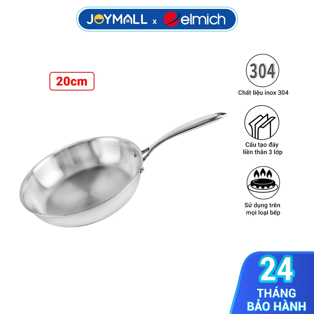 Chảo inox 3 lớp liền khối Elmich Trimax EL-3846SI size 20cm, Hàng chính hãng, công nghệ stop hot chống nóng - JoyMall
