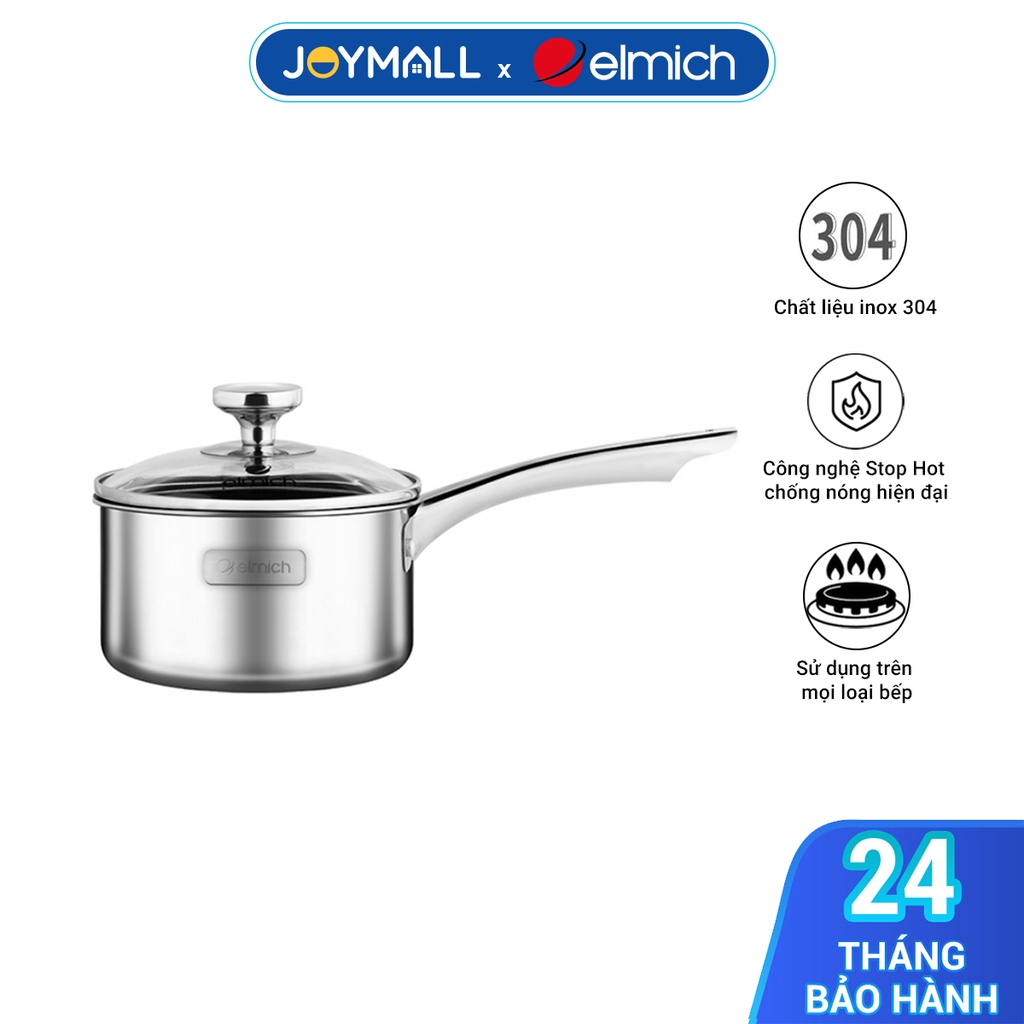 Quánh Inox nguyên khối Elmich baby EL-3848 14cm, Hàng chính hãng, dùng được mọi loại bếp, công nghệ Stop Hot - JoyMall
