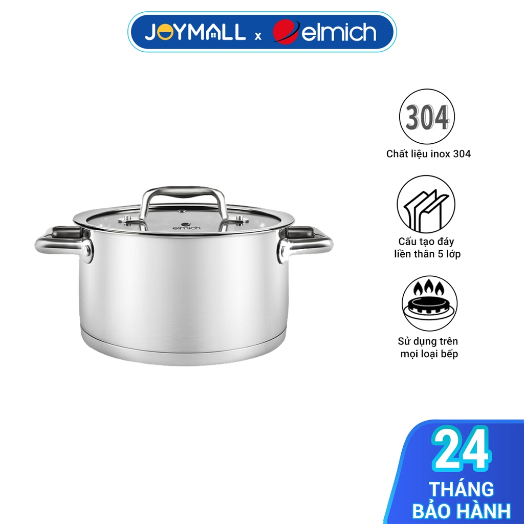 Nồi 5 đáy Inox 304 Elmich Berlin EL-3984 20cm, EL-3983 18cm, Hàng chính hãng, dùng được cho mọi loại bếp - JoyMall