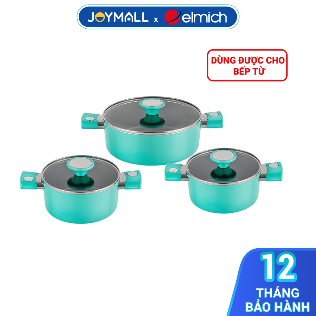 Bộ nồi  chống dính vân đá ánh kim siêu bền Elmich EL-5112BL size 18,20,24cm