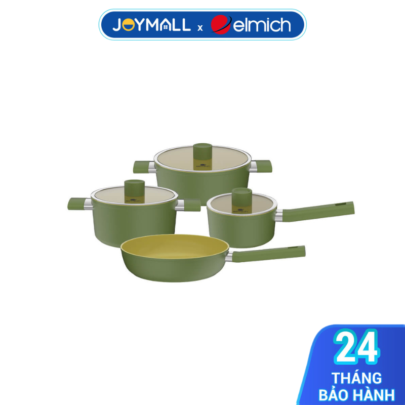 Bộ nồi chảo phủ sứ an toàn Elmich Olive EL-5220OV04 quánh 16,nồi 20,24,chảo 26cm, Hàng chính hãng - JoyMall