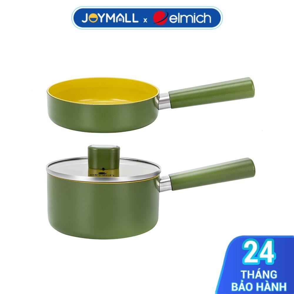Bộ Nồi Chảo Phủ Sứ An Toàn Elmich Olive Baby Full Induction EL-5234OV 16cm, Hàng Chính Hãng -JoyMall