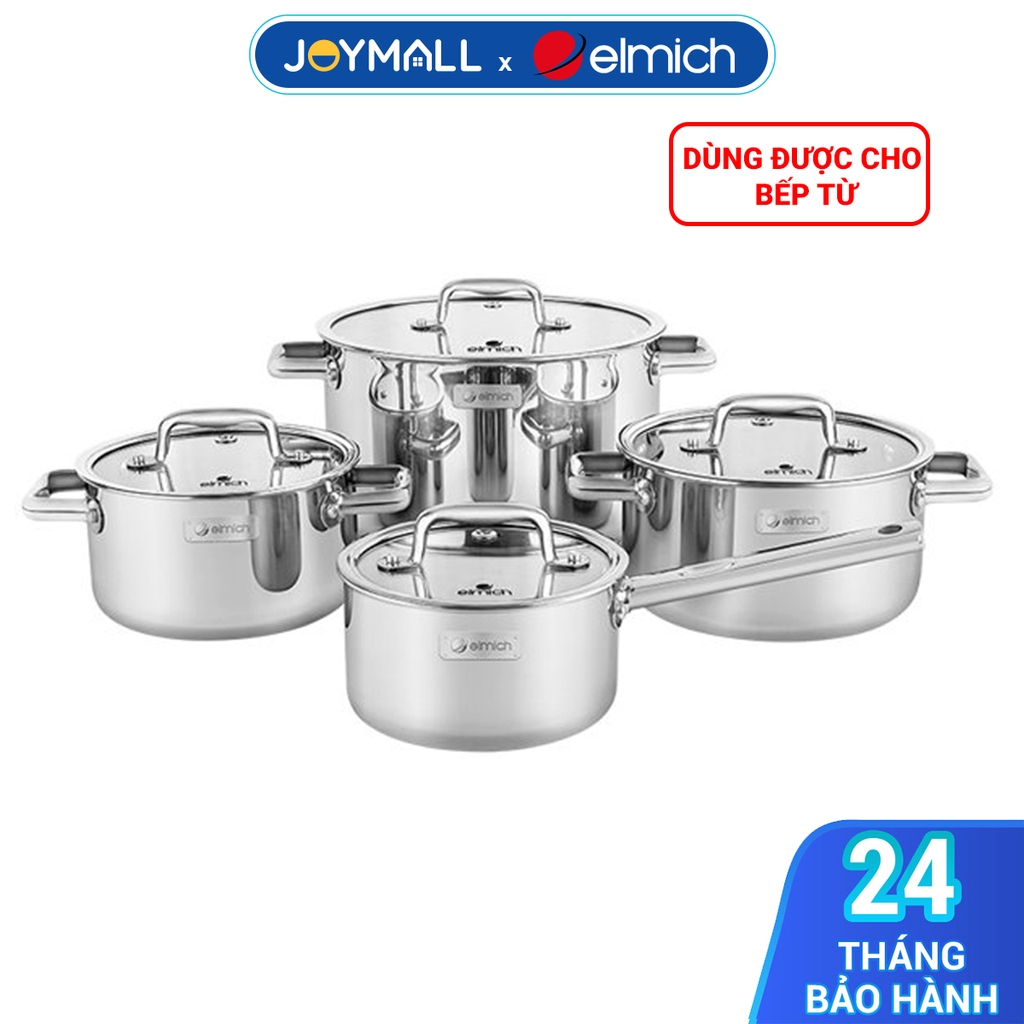 Bộ nồi inox liền khối Elmich Trimax ECO EL-8005 18 20 26, quánh 16cm, Hàng chính hãng, bắt từ trên mọi loại bếp-JoyMall