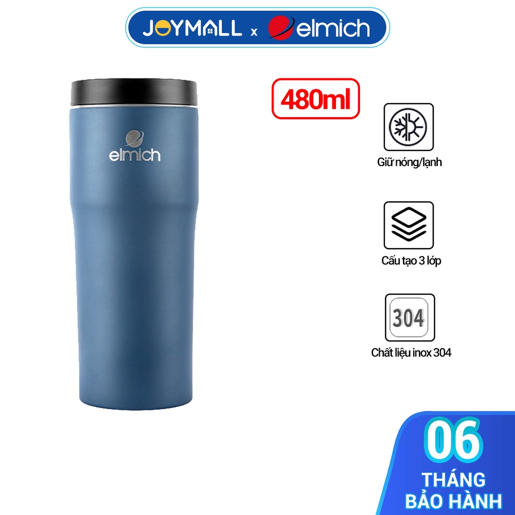 Ly giữ nhiệt Elmich EL-8013OL 480ml, Hàng chính hãng, thép không gỉ inox 304, có nắp - JoyMall