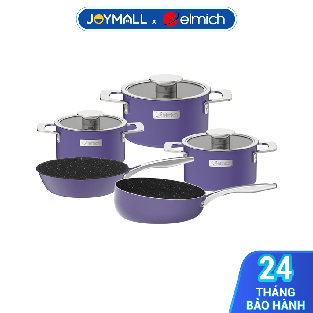 Bộ nồi Inox liền khối Elmich Hera EL-8199, EL-8198, EL-9196 16,18,22cm, chảo inox 20, 24, 26cm, Hàng chính hãng- JoyMall