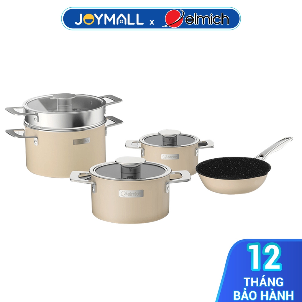 Nồi inox liền khối Elmich EL-8220 16cm, EL-8221 18cm, EL-8222 20 cm, EL-8223 22cm, EL-8224 26cm, Hàng chính hãng-JoyMall