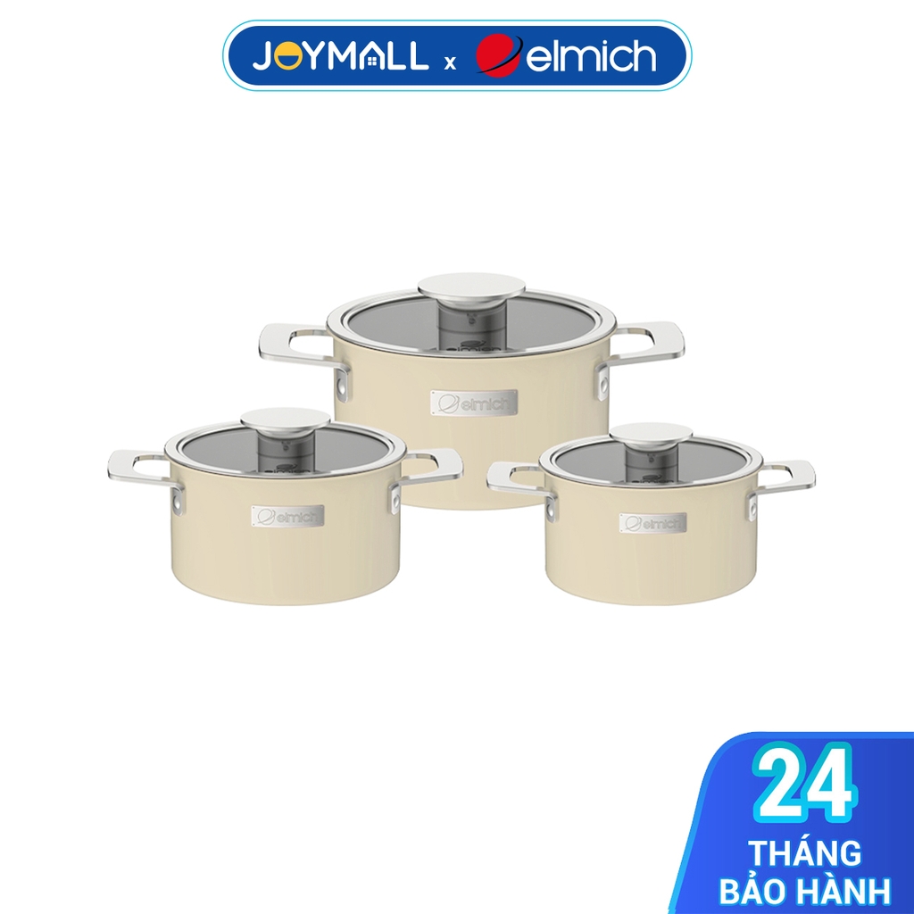 Bộ nồi Inox liền khối Elmich Hera EL-8230/EL-8190 size 16, 20, 22cm - Hàng chính hãng, lỗ thoát hơi to - JoyMall