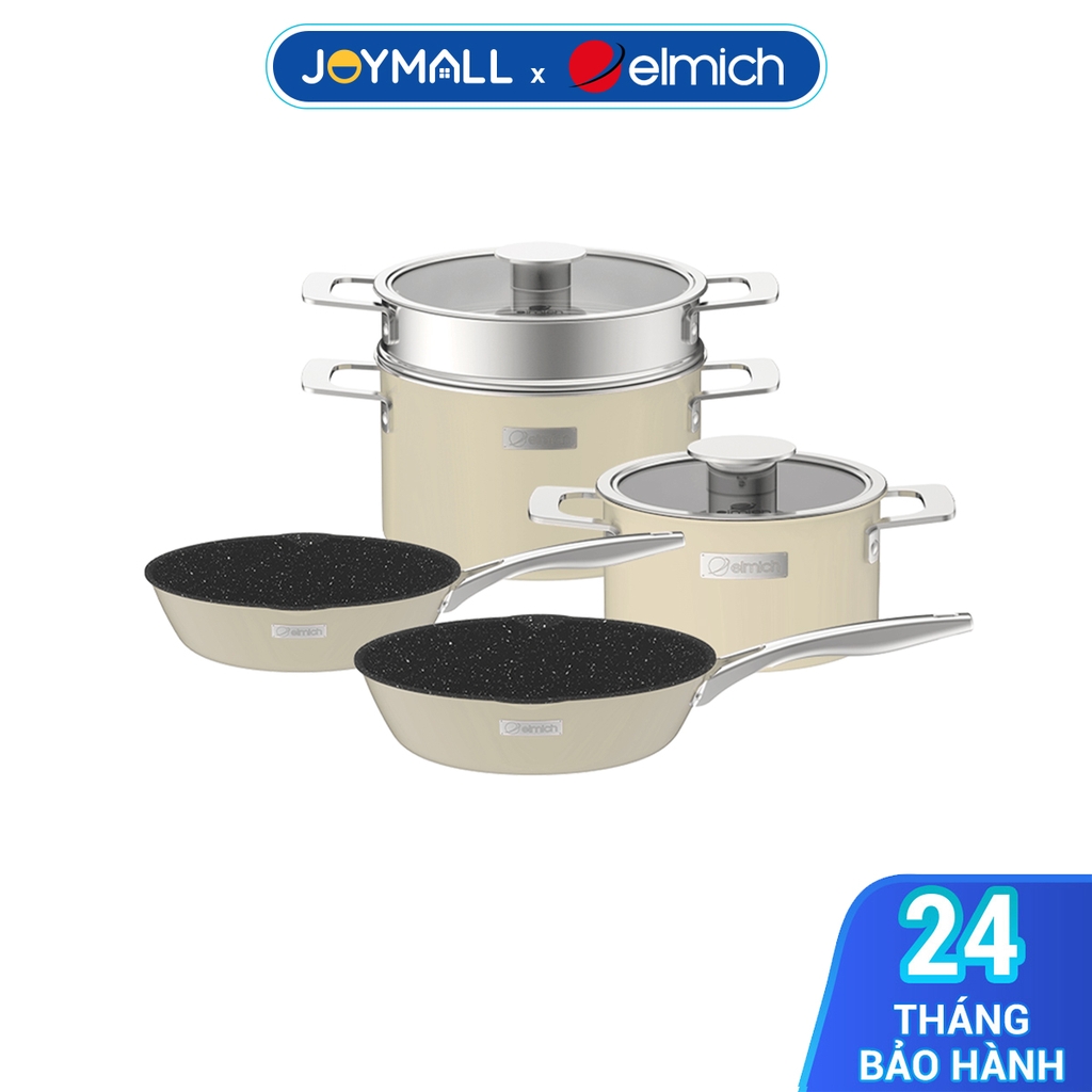 Bộ nồi Inox liền khối Elmich Hera EL-8234 EL-8194 18cm, nồi hấp 22 chảo 20 và chảo 26cm, Hàng chính hãng - JoyMall