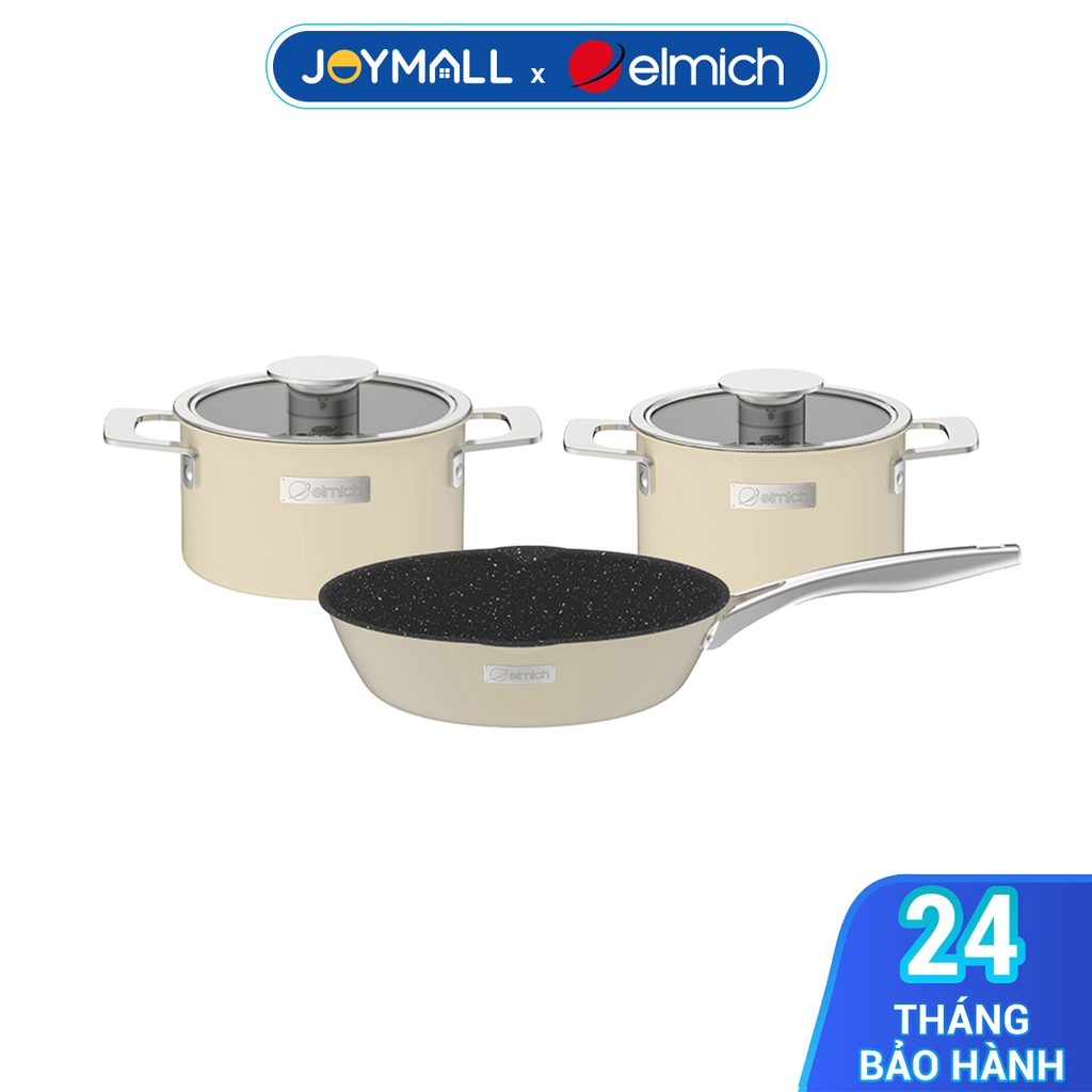 Bộ nồi Inox liền khối Elmich Hera EL-8235 EL-8195 size 18, 22cm và chảo 26cm, Hàng chính hãng, tay cầm inox - JoyMall