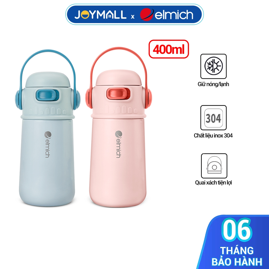 Bình giữ nhiệt Elmich 400ml EL-8334, Hàng chính hãng, inox 304, mở nắp 1 chạm, có lưới lọc, quai xách tiện lợi - JoyMall