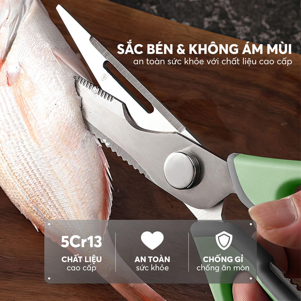 Kéo nhà bếp đa năng Elmich Diamond EL8409MG, Hàng chính hãng, chất liệu chống ăn món, khóa chốt thông minh - JoyMall - Màu sắc Xanh mint EL8409MG