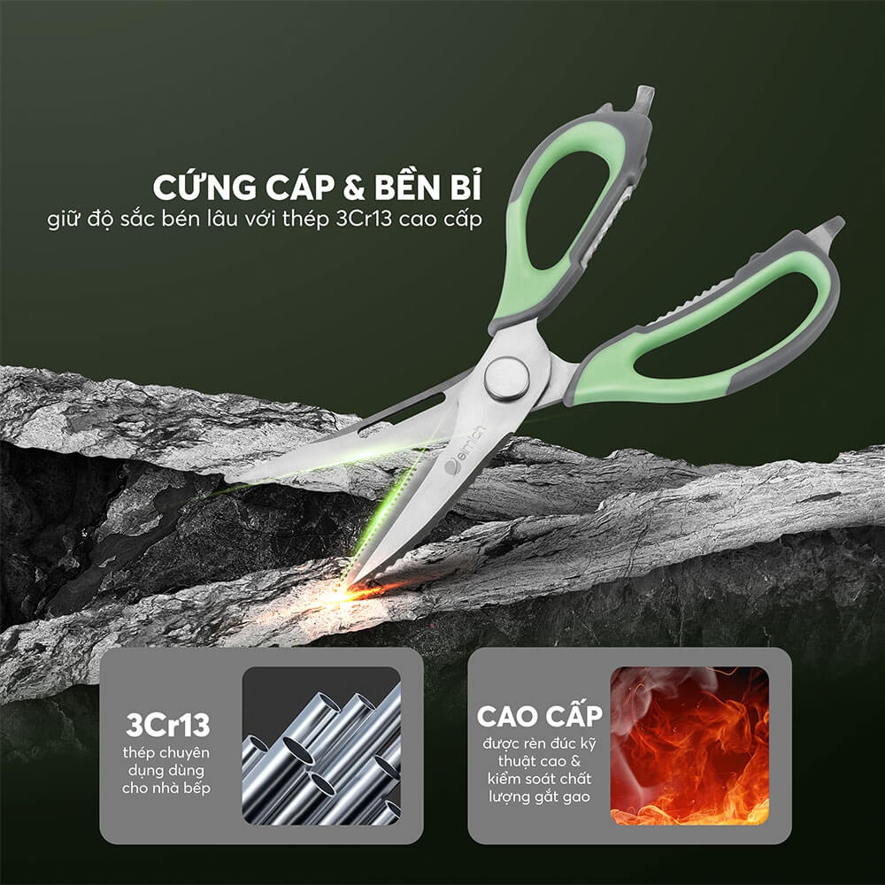 Kéo nhà bếp đa năng Elmich Diamond EL8409MG, Hàng chính hãng, chất liệu chống ăn món, khóa chốt thông minh - JoyMall - Màu sắc Xanh mint EL8409MG