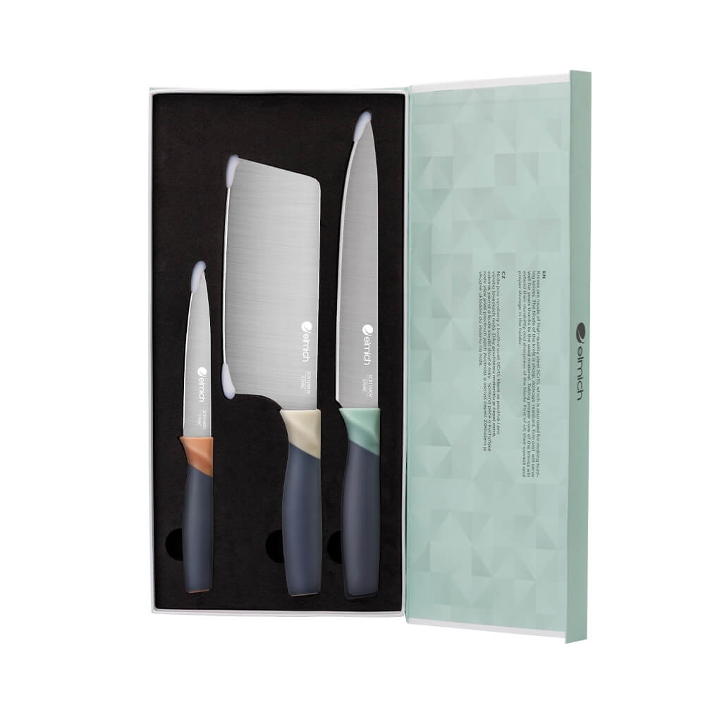 Bộ dao inox 3 món đóng hộp Elmich EL8410, Hàng chính hãng, cán dao chống trượt, chống ăn mòn tốt - JoyMall - Kích thước EL8410