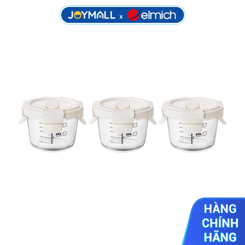 Bộ ba hộp thủy tinh bảo quản thực phẩm cho bé Elmich BabyCare EL0006, hình tròn, dung tích 130ml
