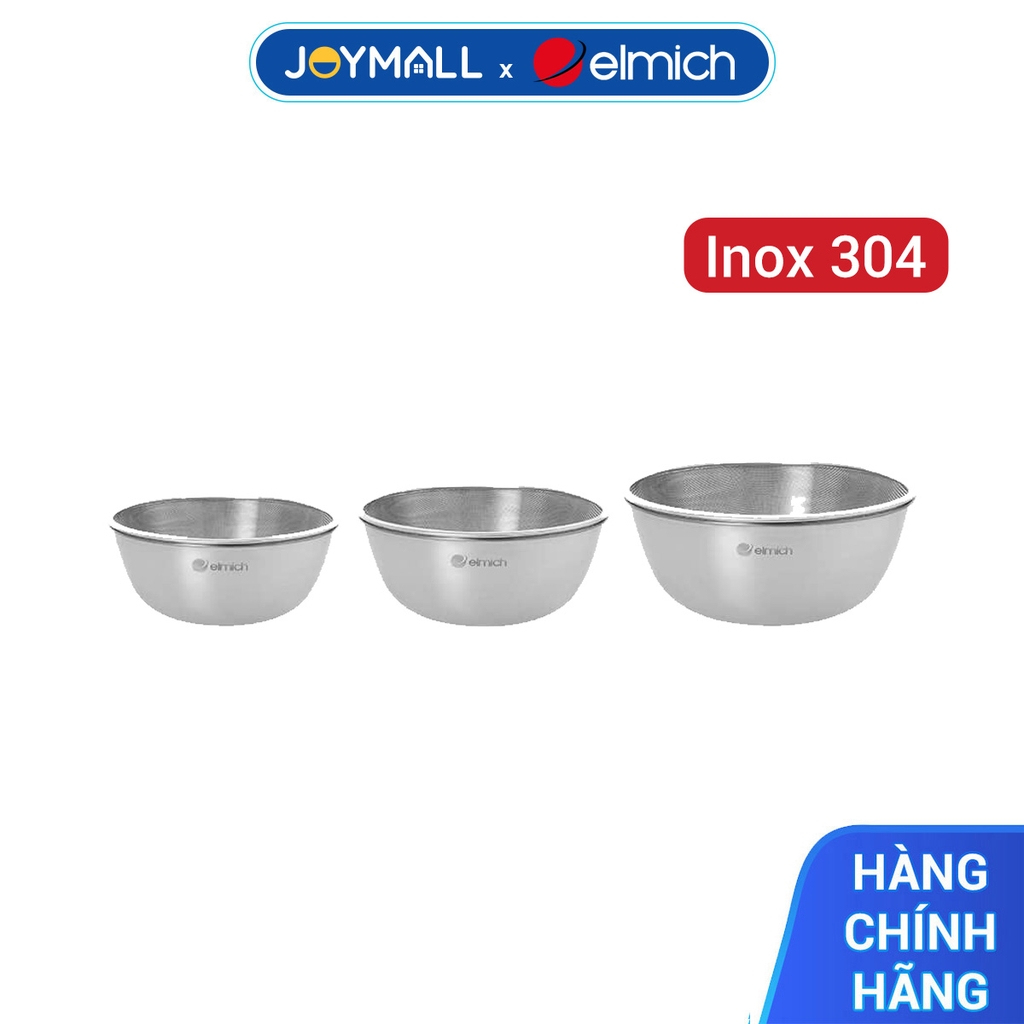 Bộ tô kèm rổ inox Elmich EL0013D19, EL0013D22, EL0013D28 Size 19,22,28cm, Hàng chính hãng, thép không gỉ, 2 lớp - JoyMall