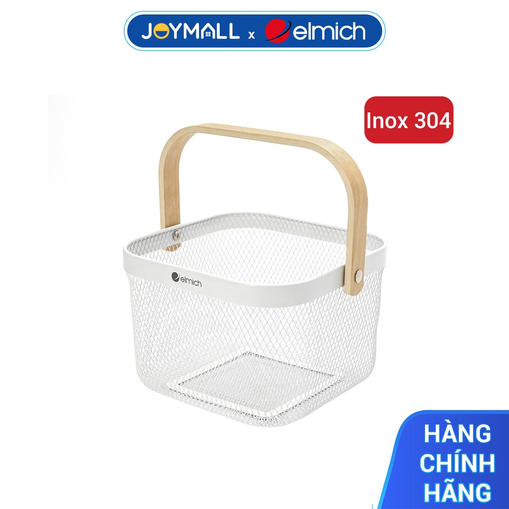 Giỏ đựng đồ quai xách gỗ Elmich EL0020, Hàng chính hãng, Lưới thép chống gỉ, chống bào mòn - JoyMall