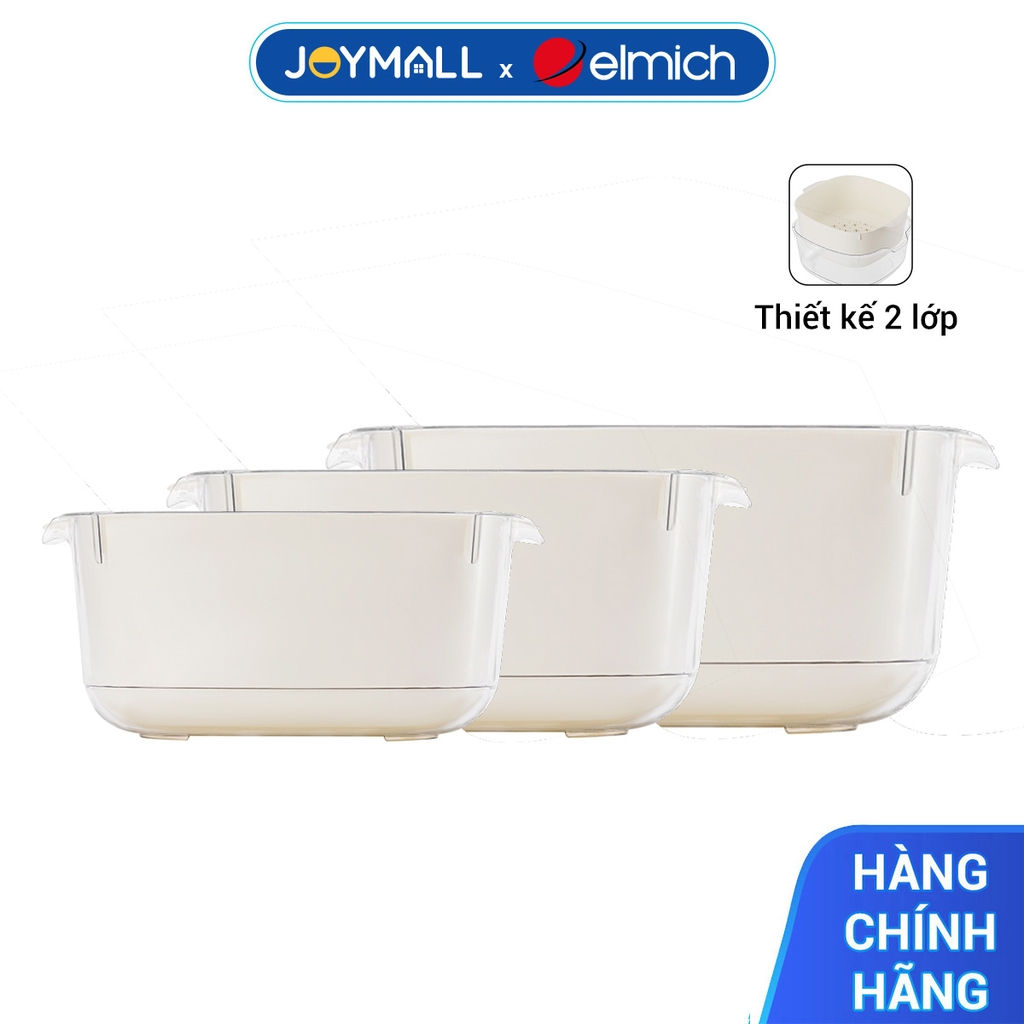 Bộ thau rổ Rose Elmich EL0269, EL0270, EL0271, Hàng chính hãng, Size 17,23,28cm, nhựa PP an toàn sức khỏe, 2 lớp-JoyMall