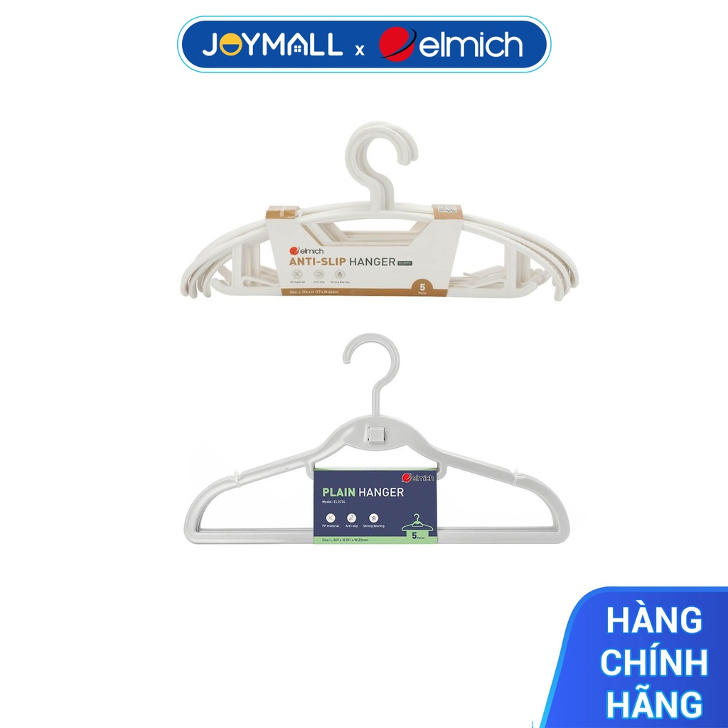 Bộ 5 móc áo chống trượt Elmich EL0273 EL0274, Hàng chính hãng, chịu lực tốt, nhựa PP cao cấp - JoyMall