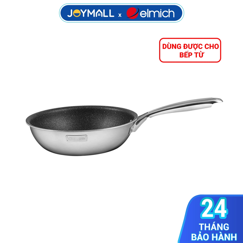 Chảo inox nguyên khối, chống dính vân đá 3D elmich Trimax EL2418OL size 28cm