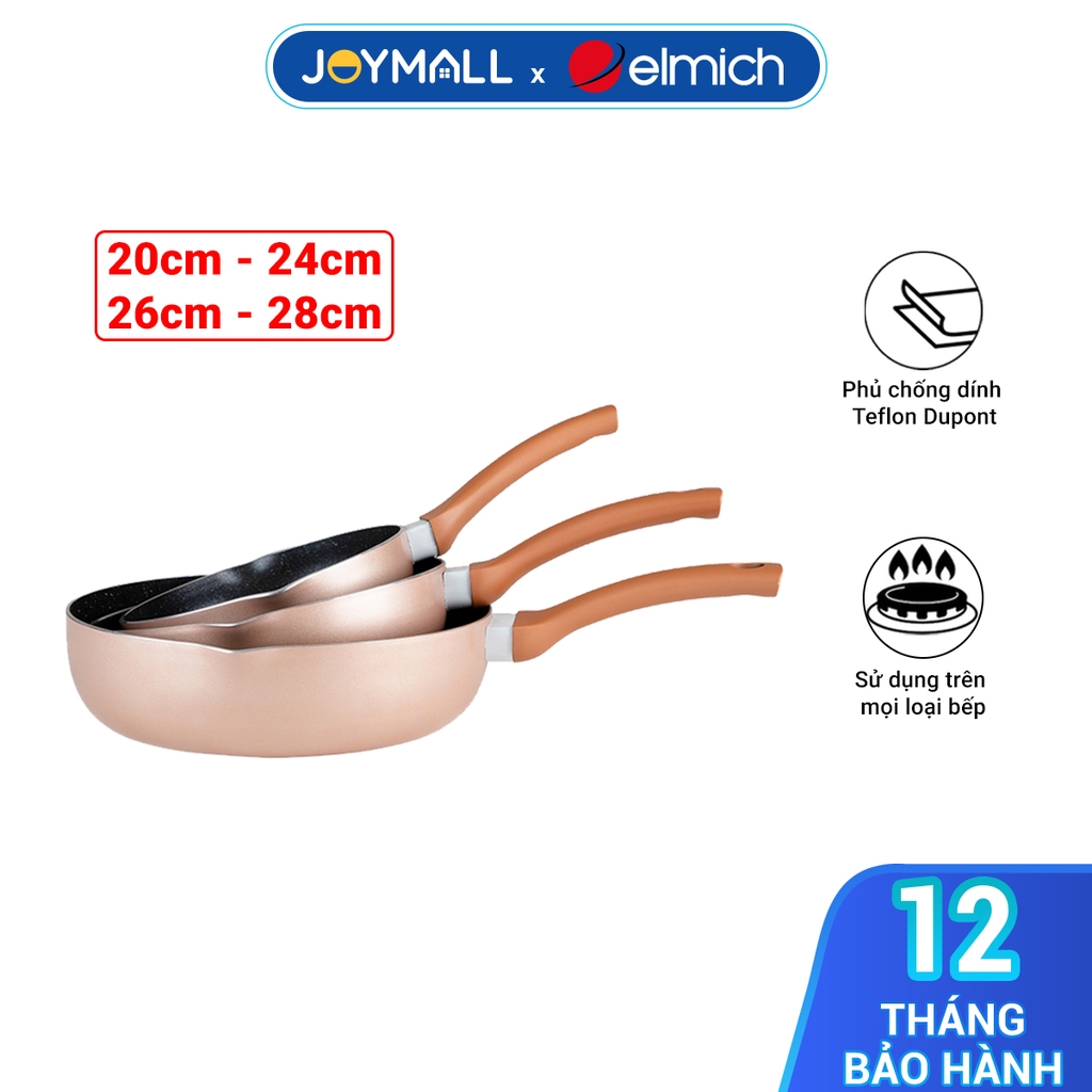 Chảo chống dính vân đá 3D Elmich EL4708OL 28cm, EL4707OL 26cm , EL4706OL 24cm, EL4705OL 20cm, Hàng chính hãng - JoyMall