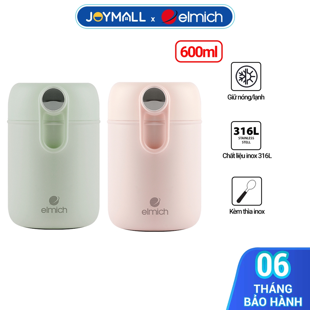 Bình đựng thức ăn giữ nhiệt Inox 316 Elmich EL8019 dung tích 600ml, Hàng chính hãng, đi kèm thìa inox - JoyMall