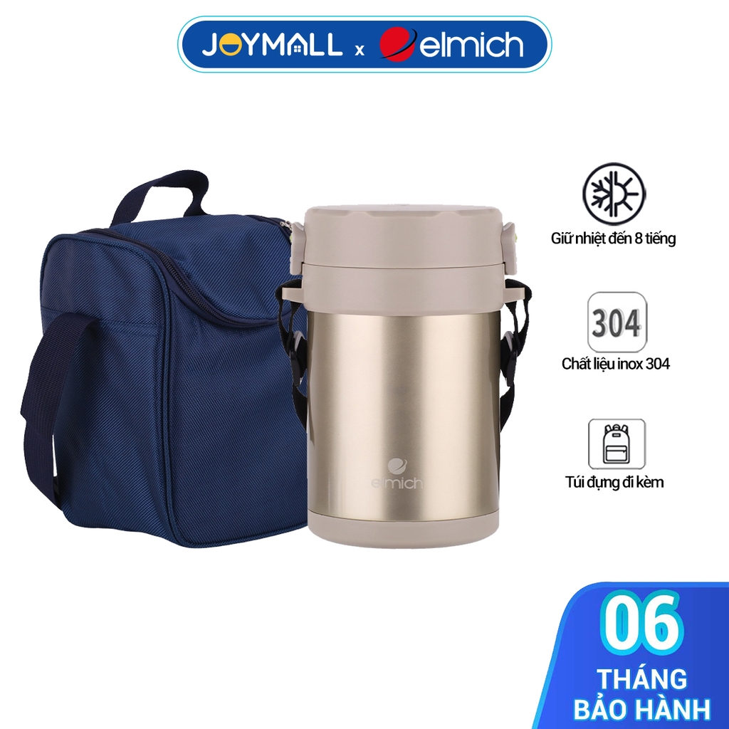 Hộp cơm giữ nhiệt văn phòng Inox 304 Elmich EL8293 dung tích 1.8L, Hàng chính hãng, kèm muỗng đũa và túi đựng - JoyMall
