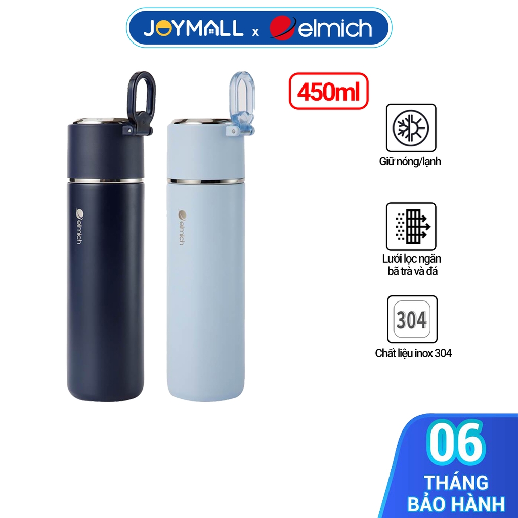 Bình giữ nhiệt inox 316 Elmich EL8315 480ml, Hàng chính hãng, nắp có thể dùng làm cốc nước, có lưới lọc trà - JoyMall