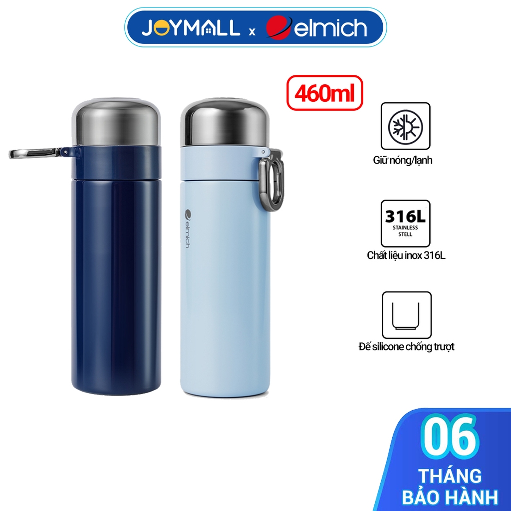 Bình giữ nhiệt inox 316 Elmich EL8316 460ml, Hàng chính hãng, đế silicone chống trượt, có lưới lọc trà - JoyMall