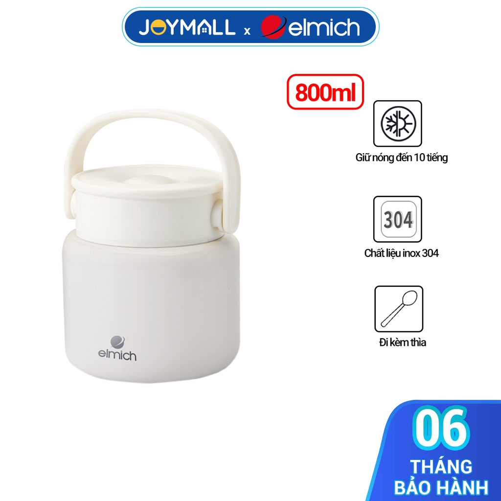Bình đựng thức ăn giữ nhiệt inox 304 Elmich EL8336 800ml, Hàng chính hãng, kèm muỗng, quai xách silicone, - JoyMall