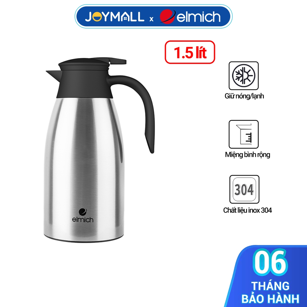 Bình giữ nhiệt inox 304 Elmich EL8338 dung tích 1.5L, Hàng chính hãng, có tay cầm, nắp có khóa an toàn - JoyMall