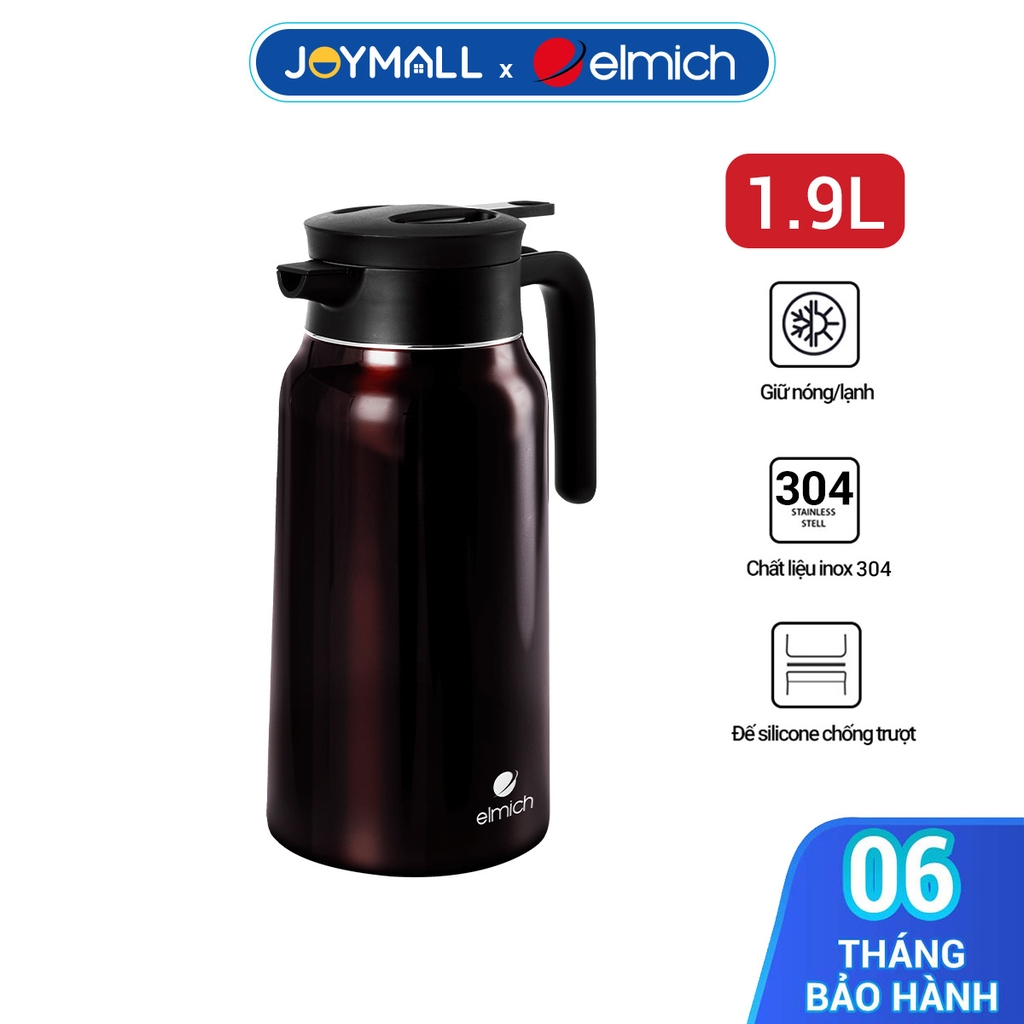 Bình giữ nhiệt gia đình 1.9L inox 304 Elmich EL8352, Hàng chính hãng, có tay cầm, nắp chống tràn - JoyMall