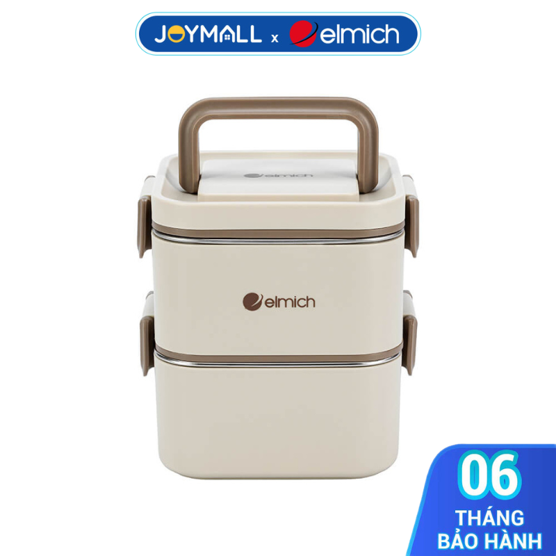 Hộp cơm 2 tầng inox 304 Elmich EL8381 1.3L, Hàng chính hãng,quai xách tiện lợi,kèm thìa nhựa-JoyMall